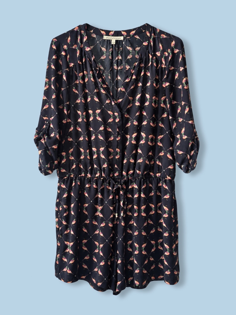 Daniel Rainn Navy Blue Long Sleeve Bird Print Romper